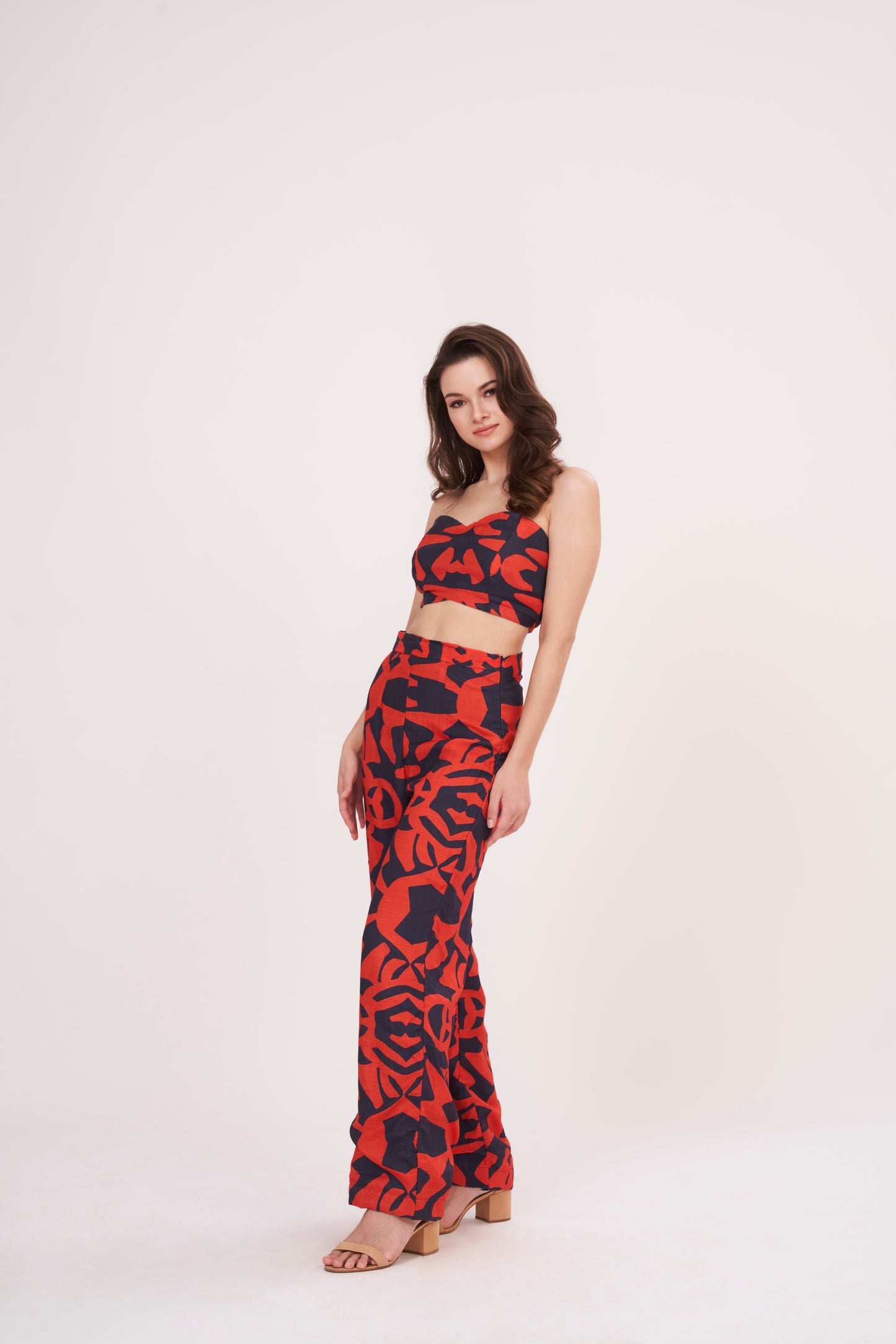 Stylish V-neck muslin crop top with geometric print from Designer Co Ord Set, for a flattering and chic look