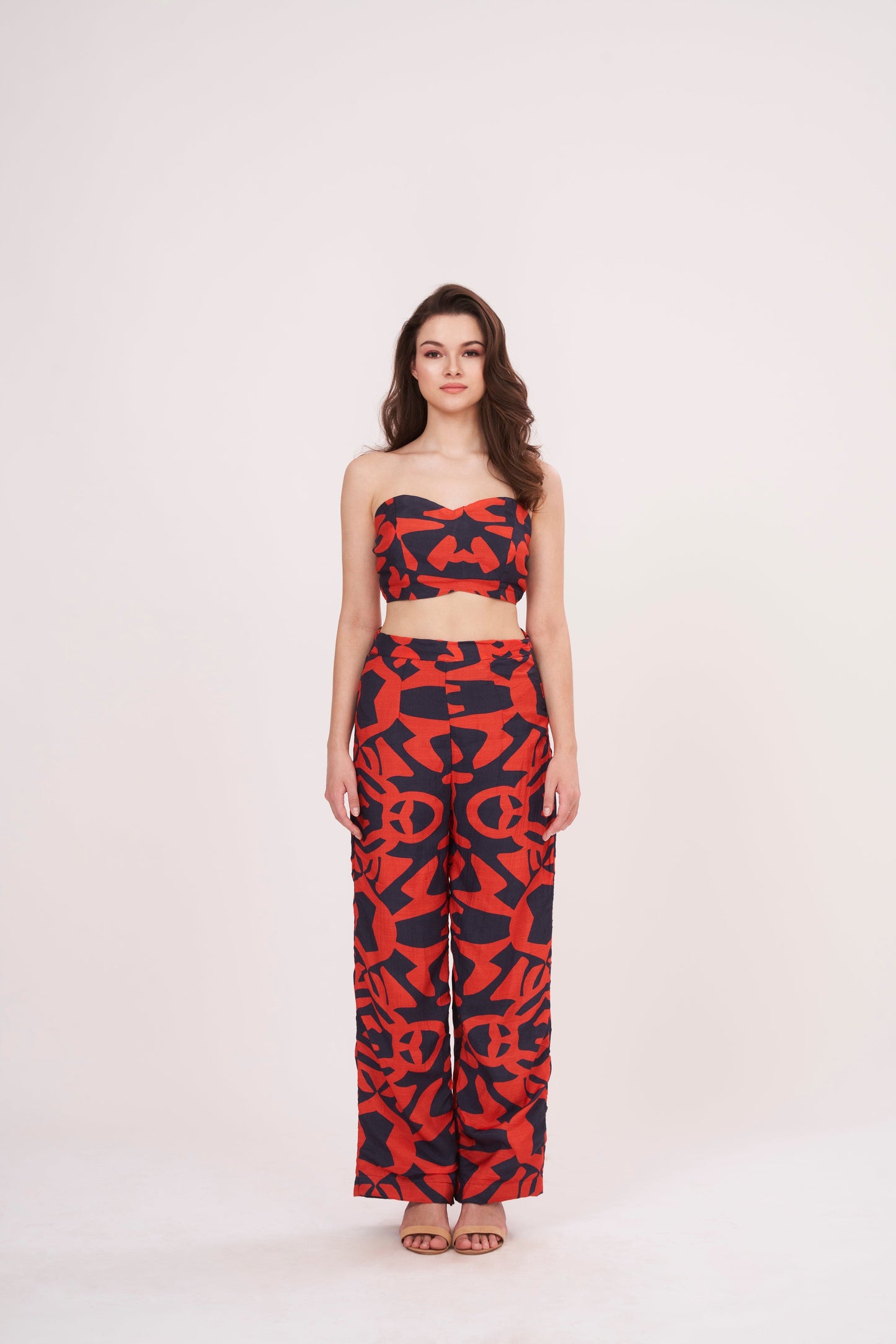 Stylish V-neck muslin crop top with geometric print from Designer Co Ord Set, for a flattering and chic look