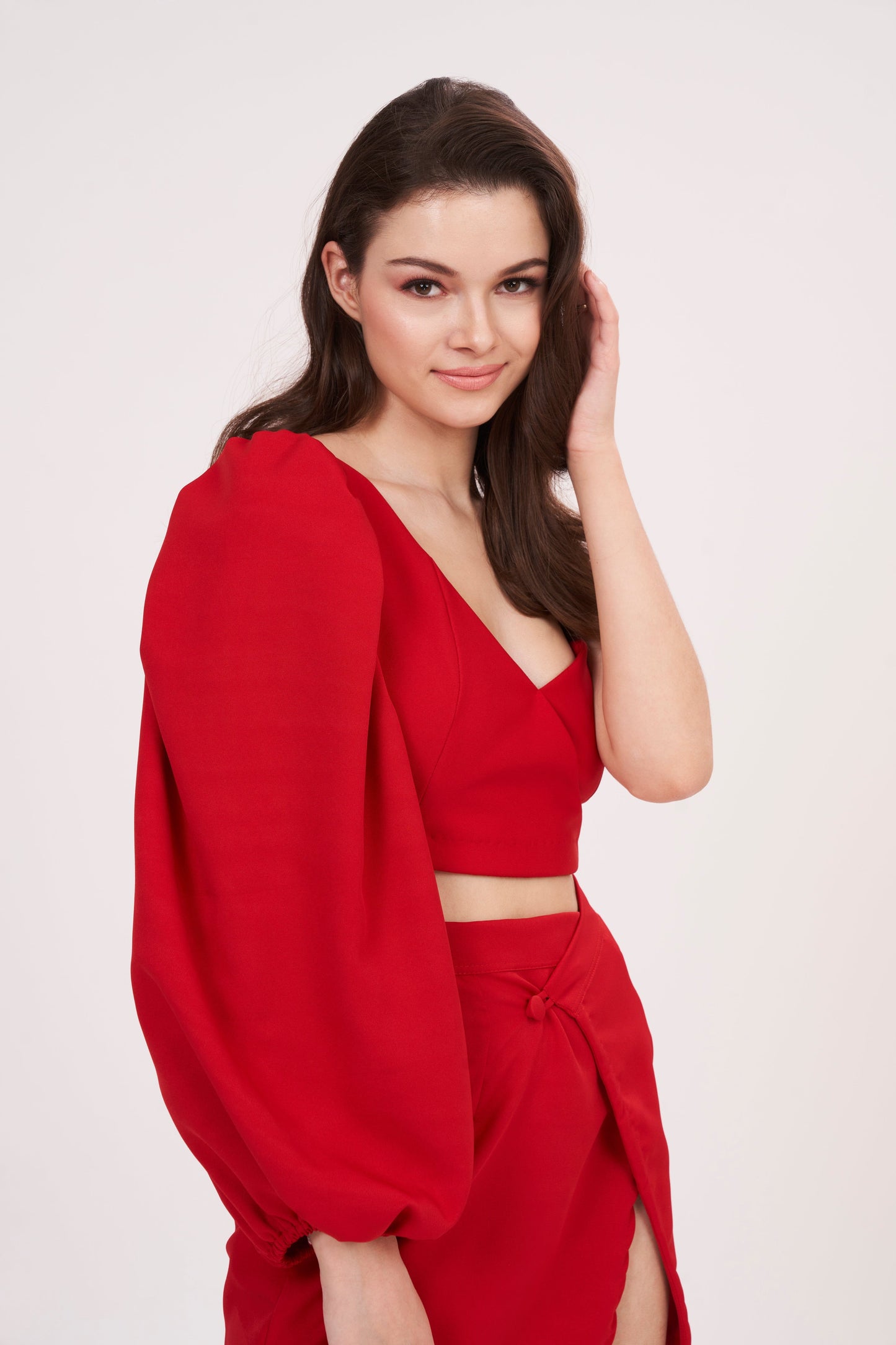 One-sleeve Ravishing Red top, perfect for formal and casual occasions. Feminine style adds a hint of sexiness and glamour to any outfit.