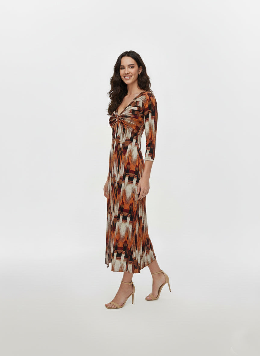 Saffron Mirage V-Neck Chinon Dress