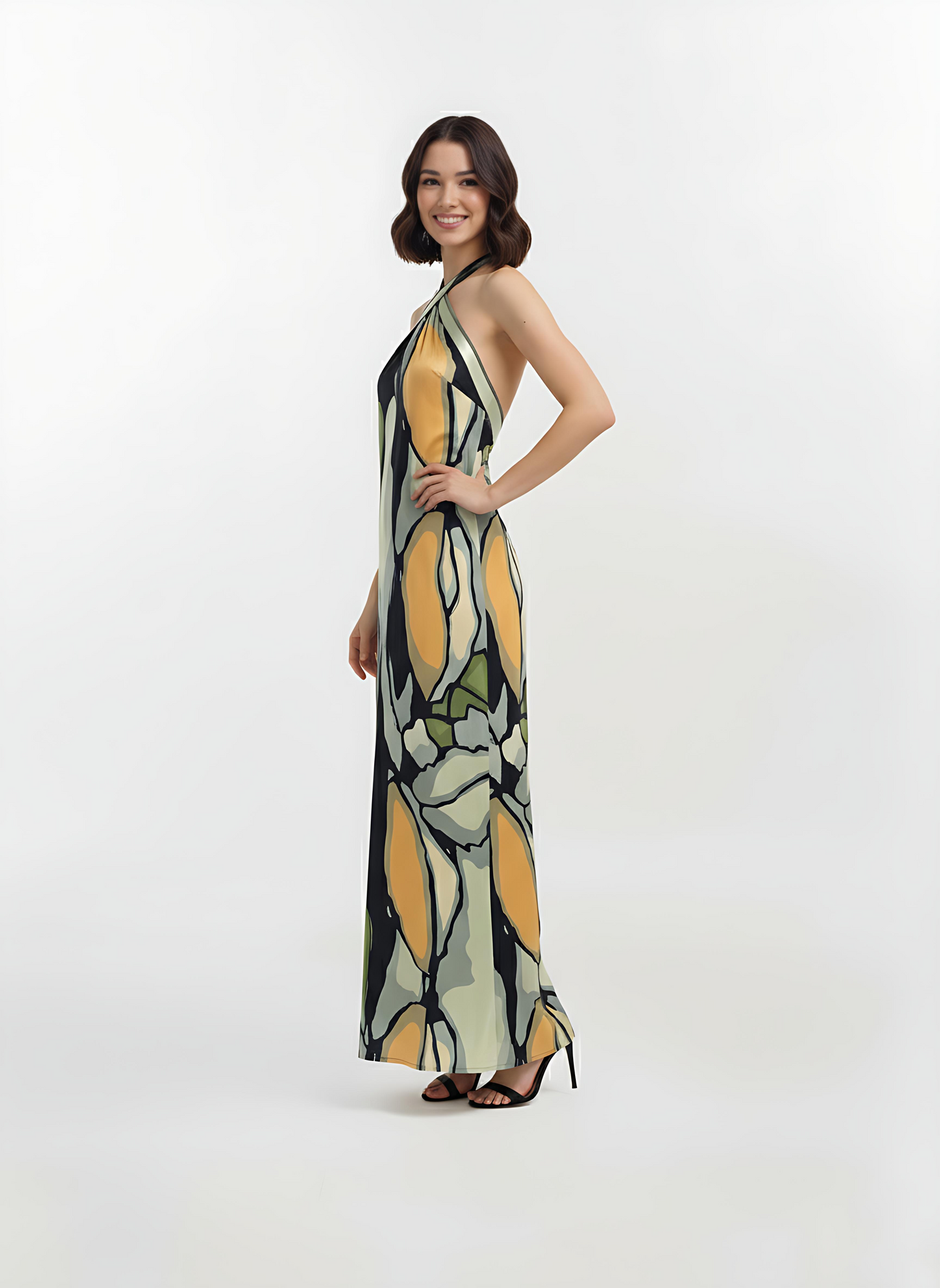 Olive Dawn Crepe Halter Neck Maxi Dress