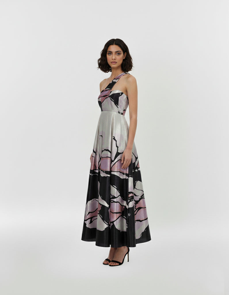 Amethyst Whisper One-Shoulder Crepe Dress