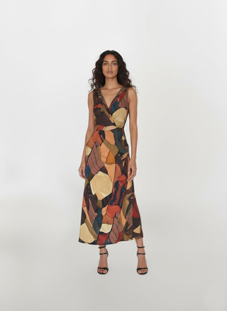 Rustic Mosaic Chinon V-Neck Maxi Dress