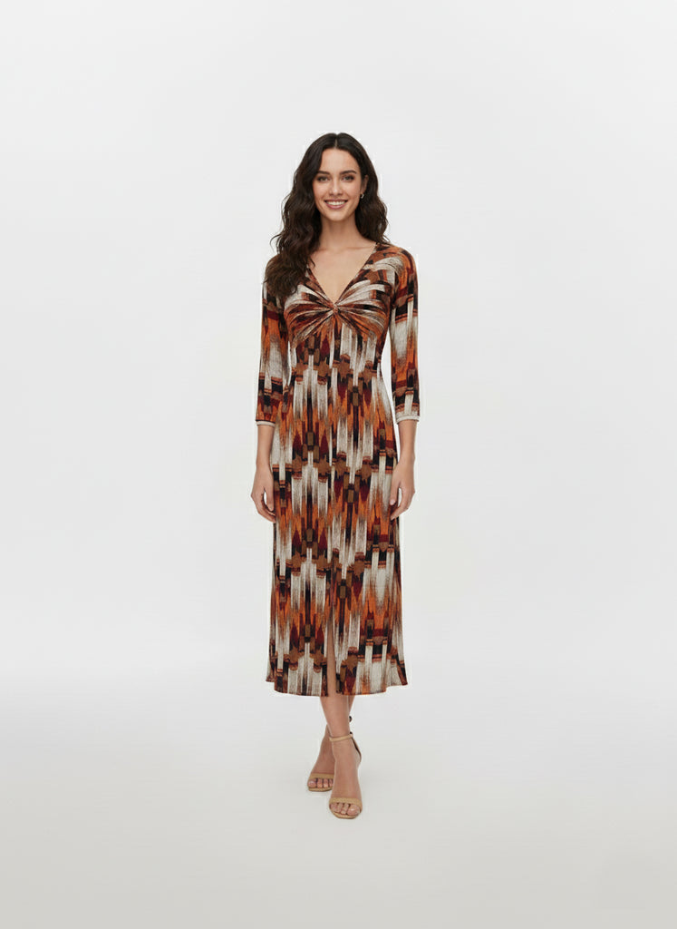 Saffron Mirage V-Neck Chinon Dress