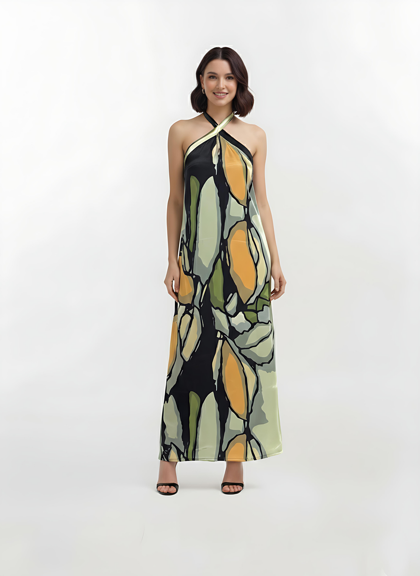 Olive Dawn Crepe Halter Neck Maxi Dress