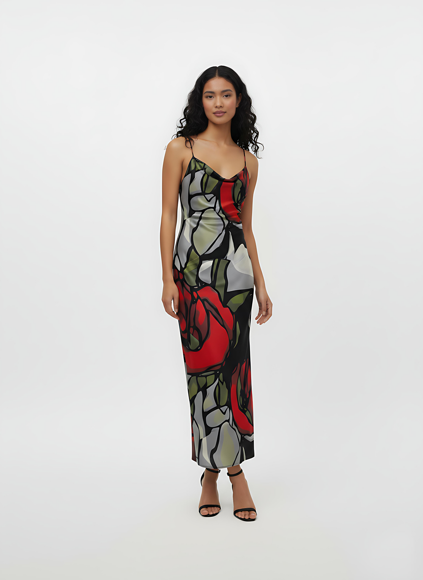 Scarlet Bloom Crepe Cowl Slip Dress