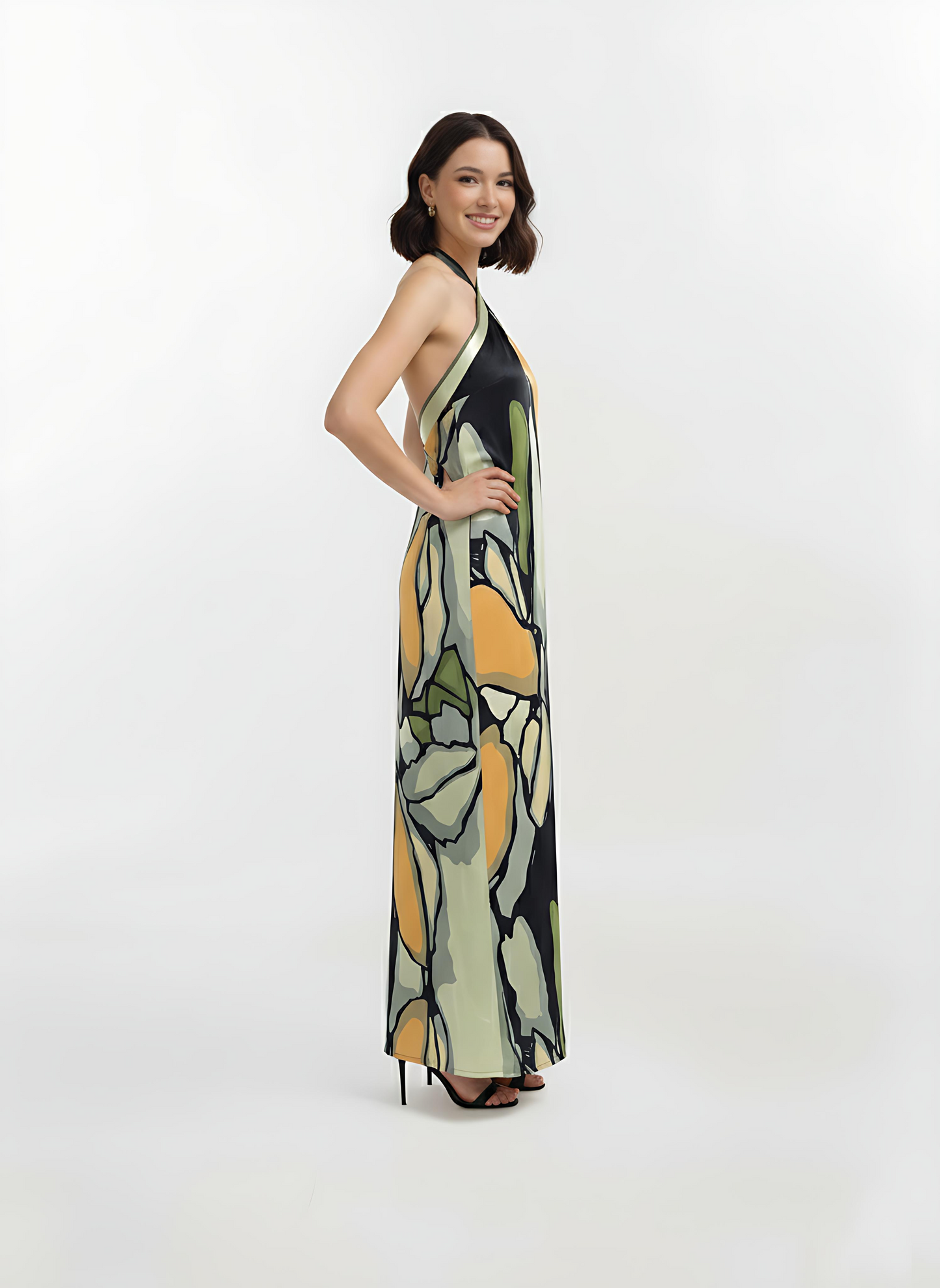 Olive Dawn Crepe Halter Neck Maxi Dress