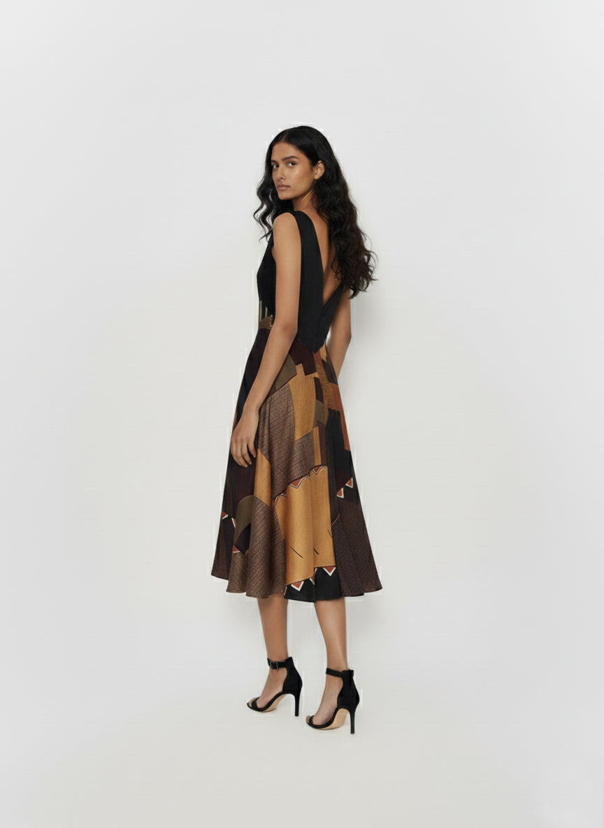 Midnight Patchwork V-Neck Dress