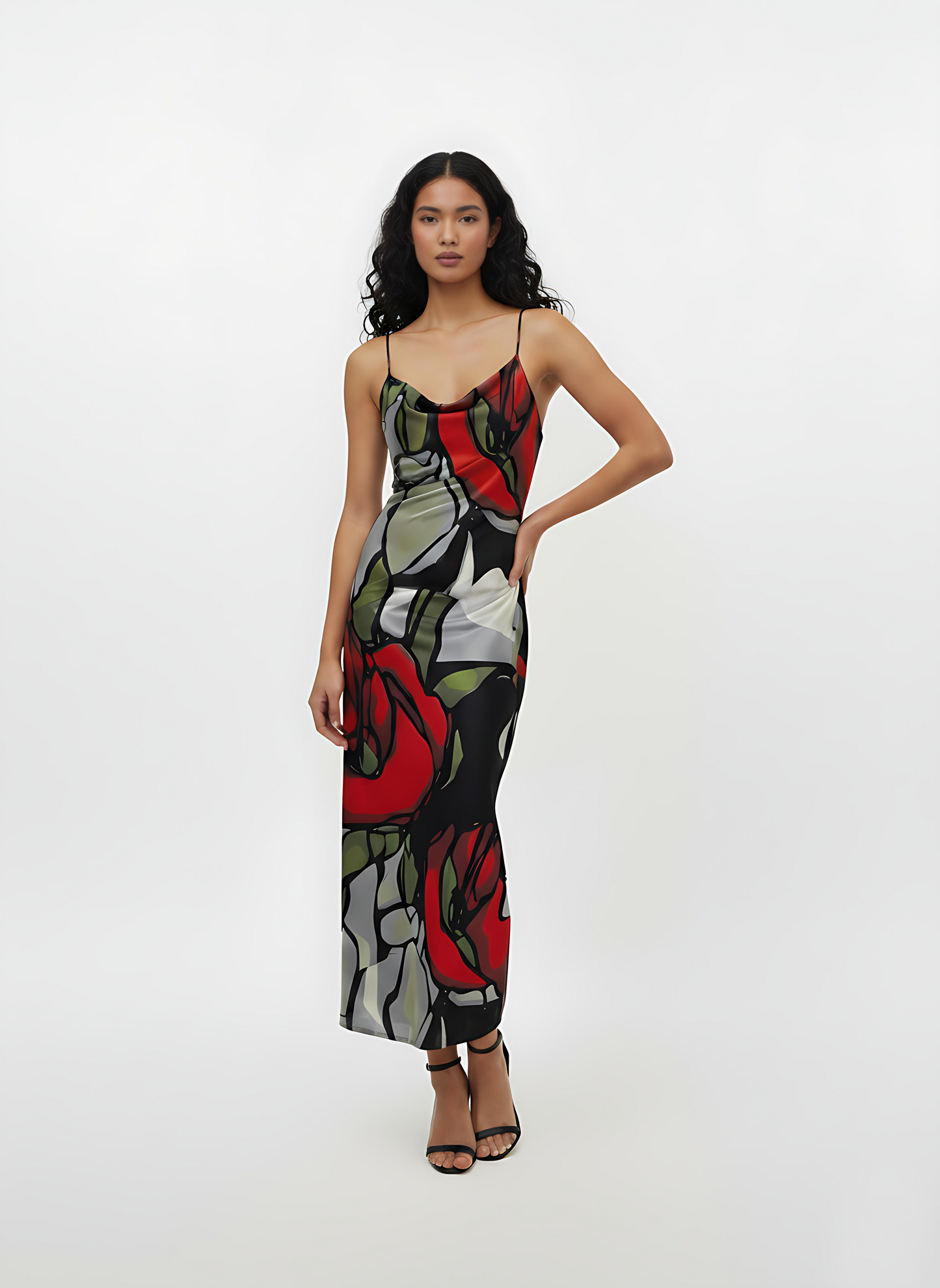 Scarlet Bloom Crepe Cowl Slip Dress