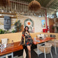 Boho-style long sleeve mini dress with airy fit and multi-color abstract design