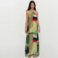 Full-length abstract printed maxi dress in crepe with flowy silhouette and bohemian style