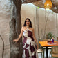 Elegant dupion silk co-ord outfit with cropped halter top and wrap skirt for resort and evening wear