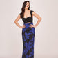 Strap-shoulder crepe long dress with bold floral print, ideal for elegant occasions and special celebrations