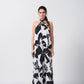 Halter-neck ankle-length dress with a tie-back detail in crepe fabric