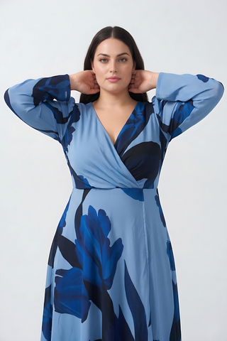 Plus size crepe dress with a fluid, non-clingy silhouette that drapes smoothly over curves with ease and comfort
