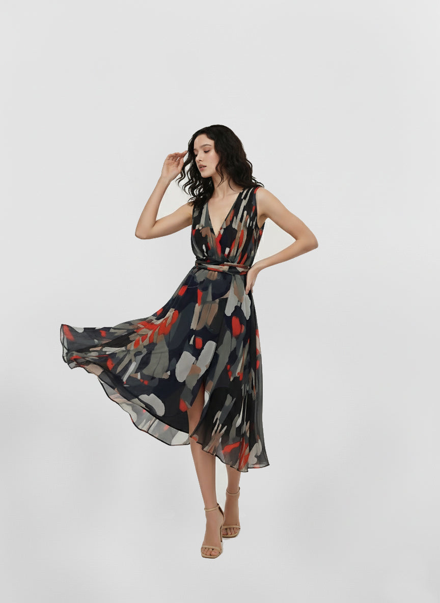 Halter-neck maxi dress with an adjustable tie detail and flowing, relaxed silhouette
