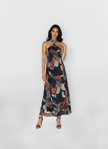 Halter-neck maxi dress with an adjustable tie detail and a flowing silhouette