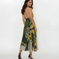 Halter-neck crepe midi dress with an open back, fitted waistband, and a floral abstract print 