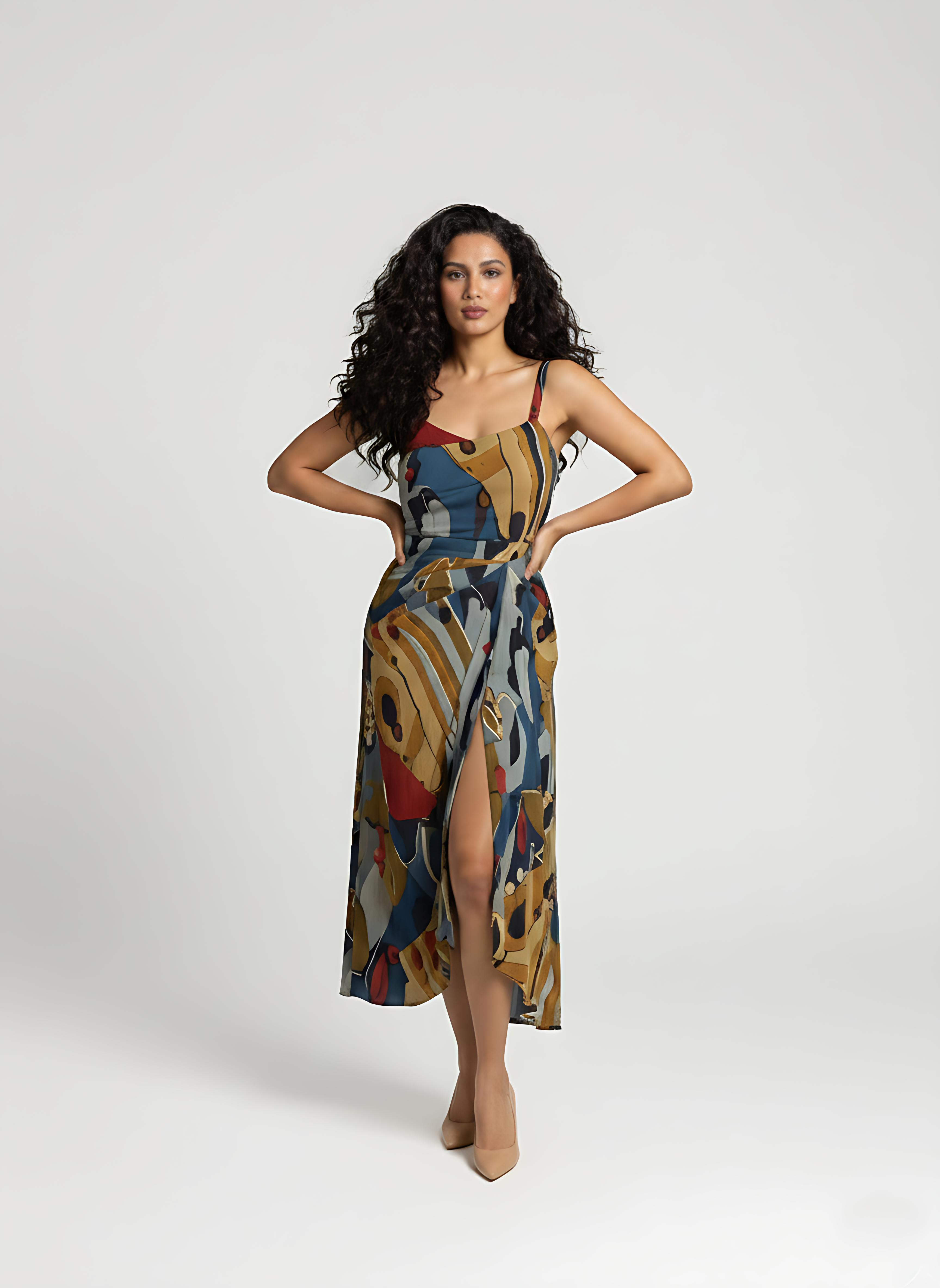 Modern Abstract Slit Midi Dress