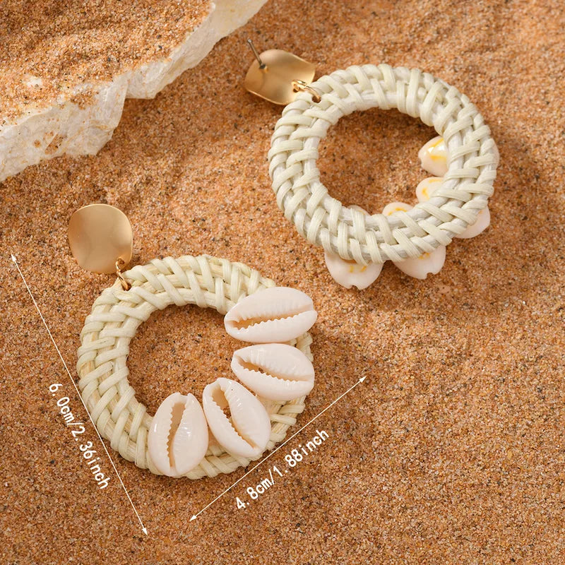 Shell Ring Drop Earrings – White