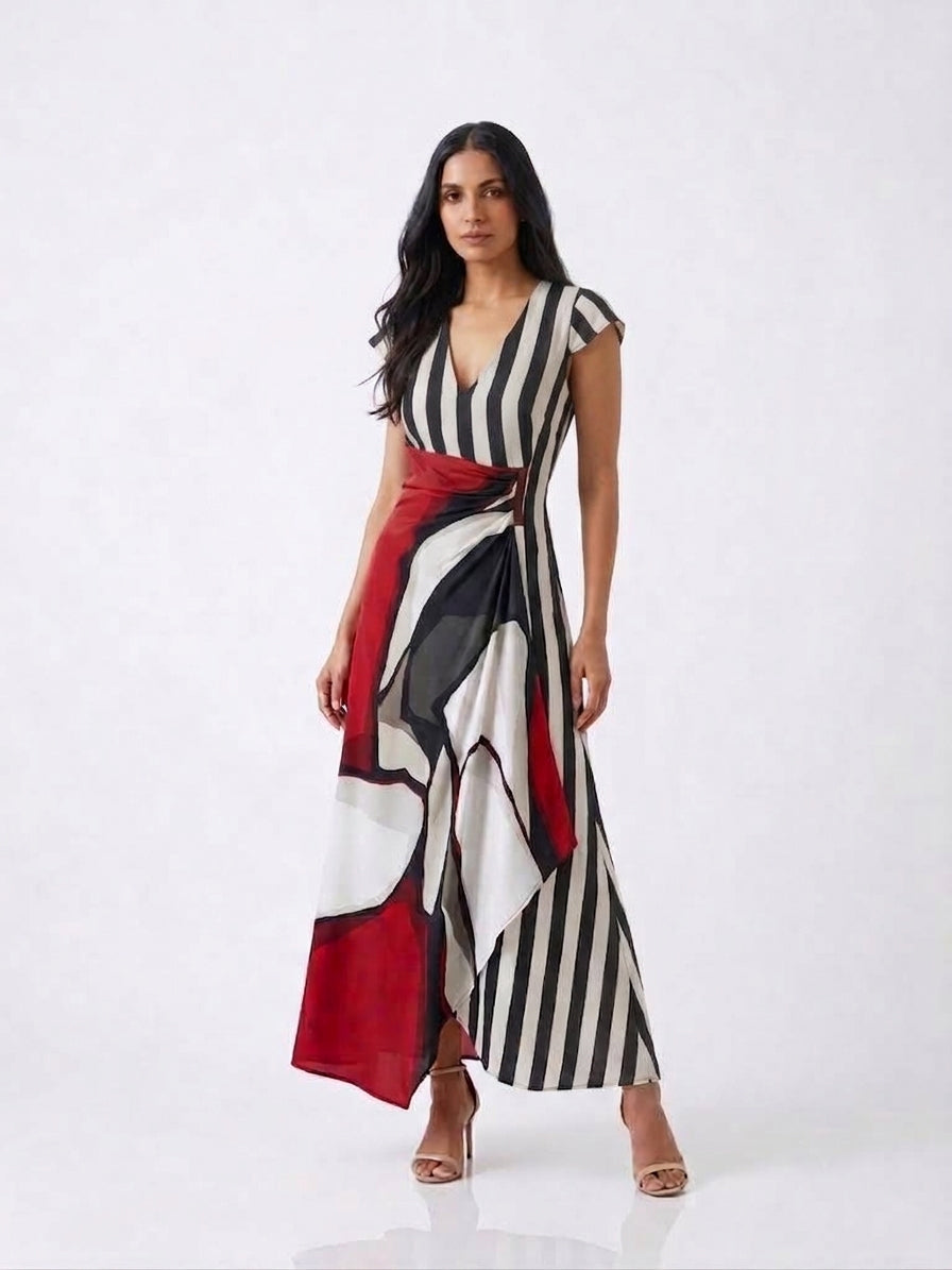 A-line maxi dress styled for festive celebrations, vacations and elevated occasions.