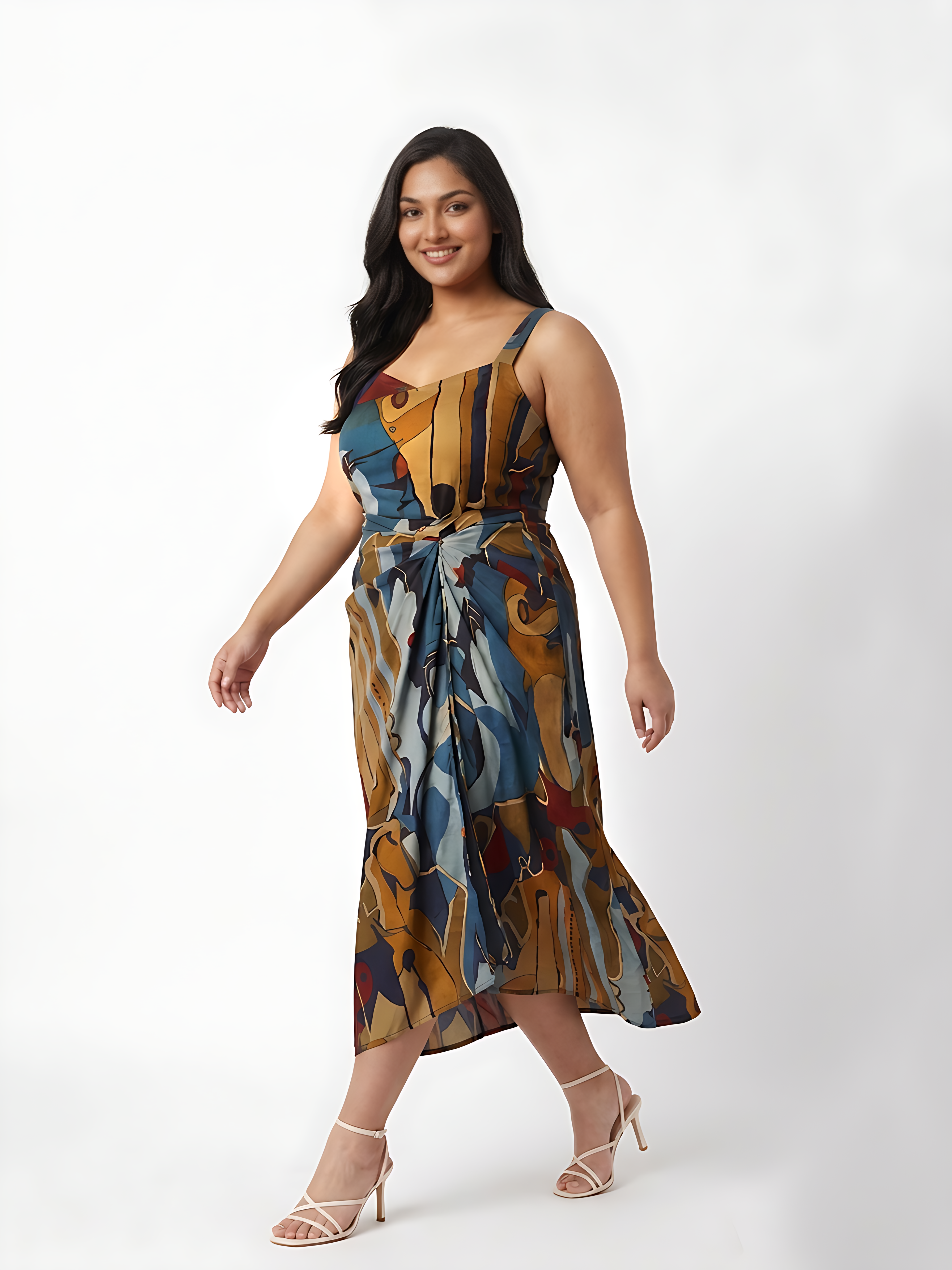 Modern Abstract Slit Midi Dress