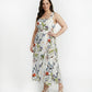 Curve fit chinon dress with an adjustable halter neckline and softly defined waist