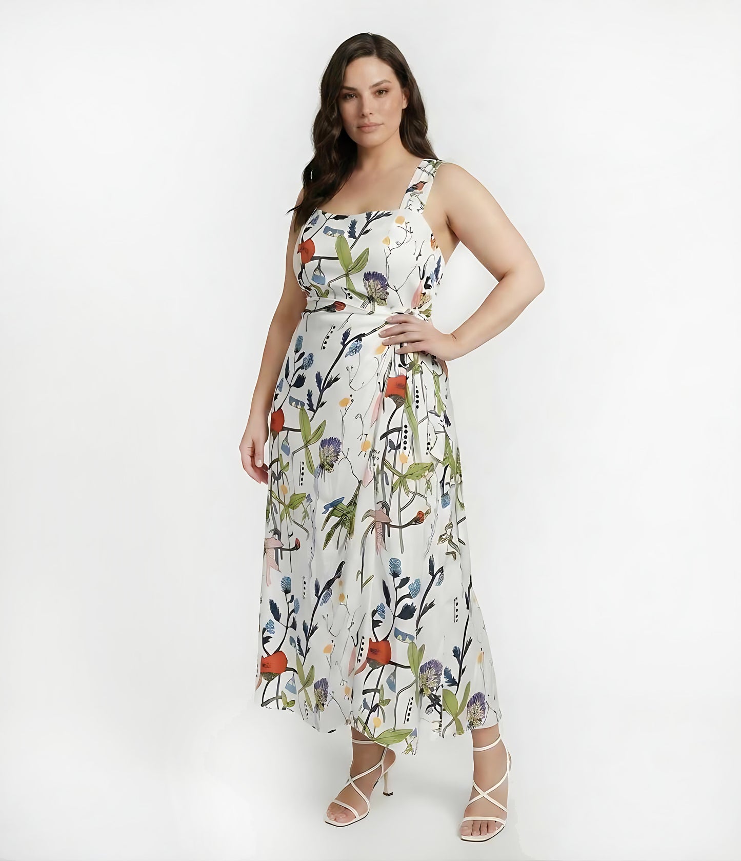 Curve fit chinon dress with an adjustable halter neckline and softly defined waist