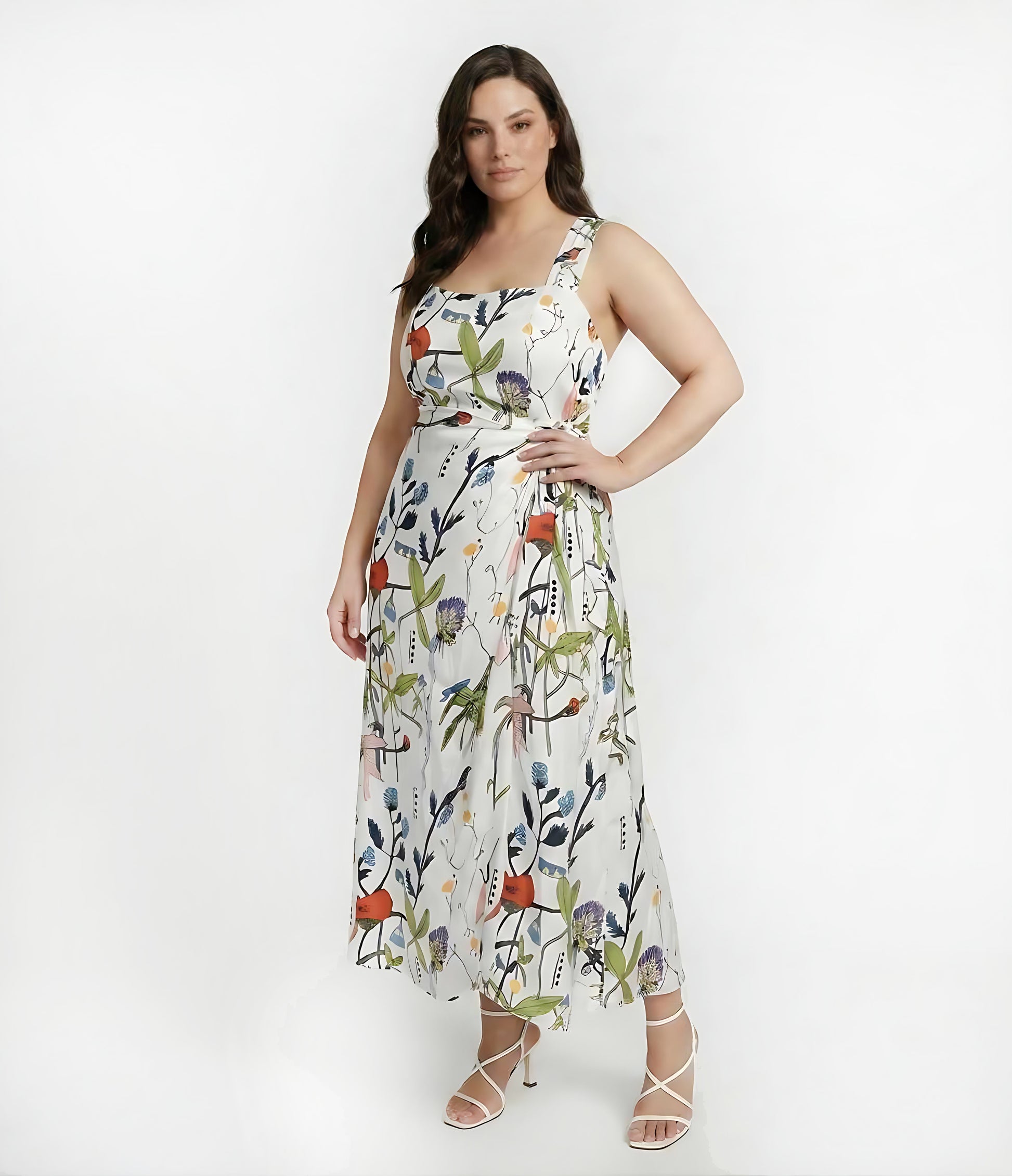 Curve fit chinon dress with an adjustable halter neckline and softly defined waist
