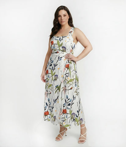 Curve fit chinon dress with an adjustable halter neckline and softly defined waist