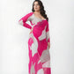 Curve fit chinon dress with a knot front detail and long sleeves for a balanced look