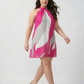 Curve fit chinon short dress with an adjustable halter neckline for a comfortable fit
