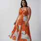 Curve fit cotton satin midi dress with a twisted neckline, designed to frame the upper body beautifully