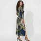 Curve fit crepe dress with a V-neck and twist-front detail, designed to define the waist and flatter the silhouette