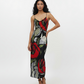 Crepe midi slip dress with a cowl neckline, spaghetti straps, and floral abstract print