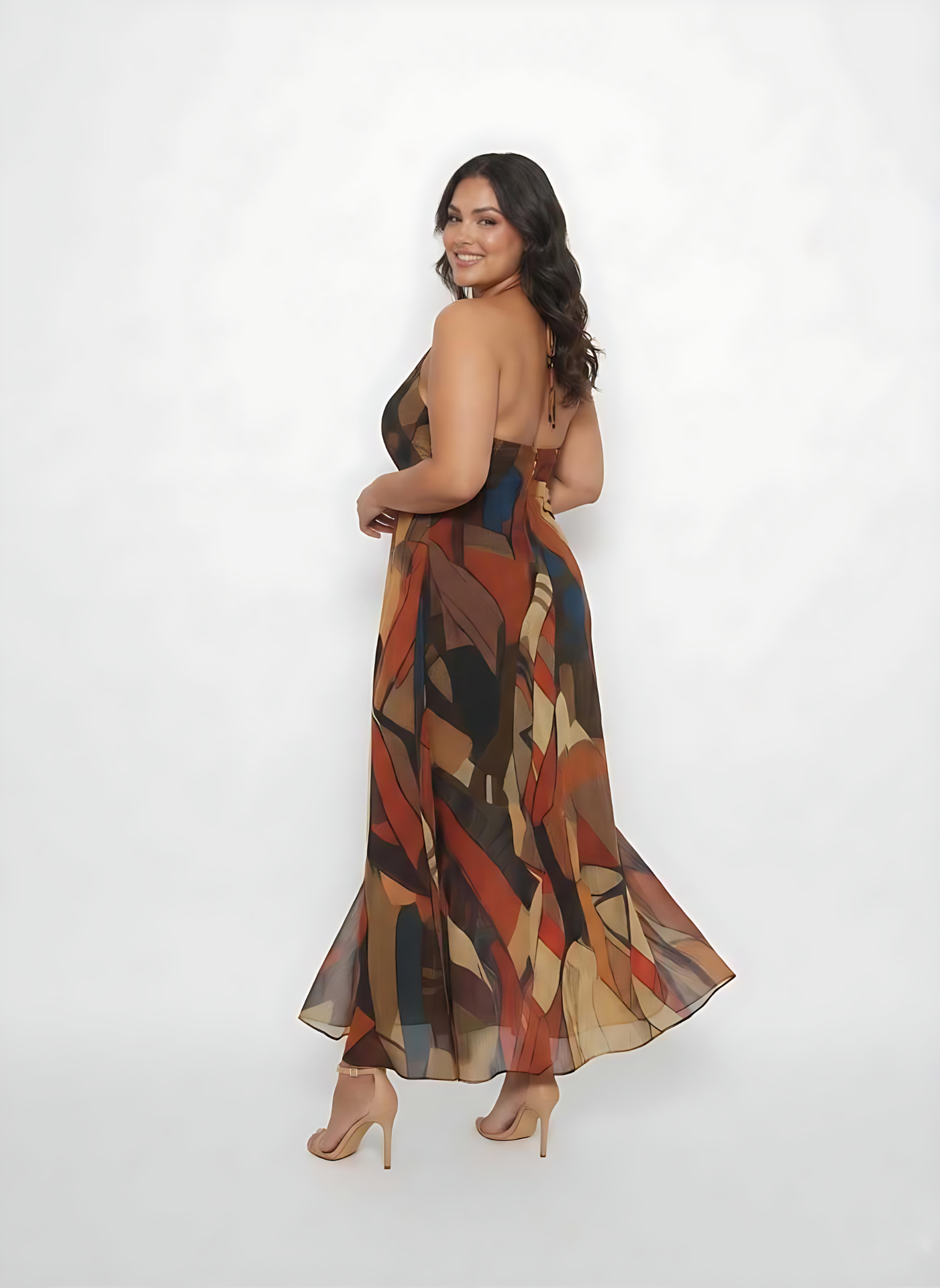 Extended size flowy maxi dress, perfect for vacations, casual outings, and relaxed evenings