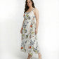 Extended size floral chinon dress, perfect for parties, dinners, and evening occasions