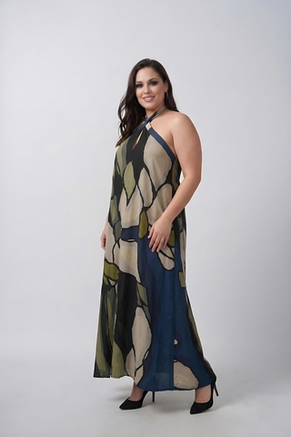 Extended size floral crepe ankle-length dress, perfect for parties, celebrations, and evening occasions