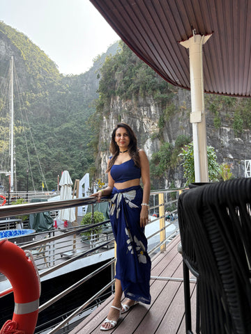 Printed crepe co-ord set with twisted knot detail at the waist