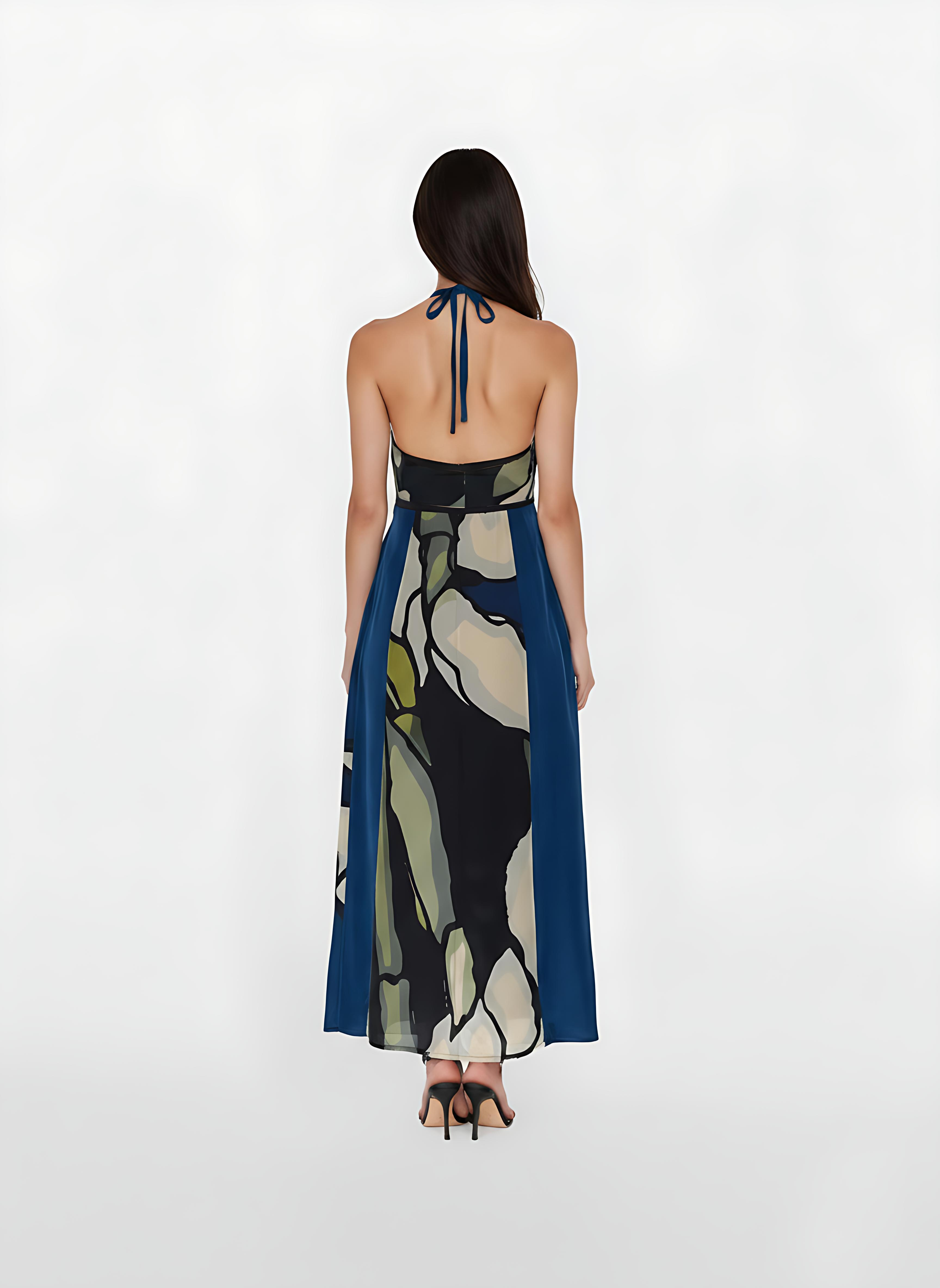 Abstract Bloom Halter Dress