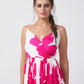 Spaghetti-strap floral crepe dress with an overlap neckline, ideal for casual gatherings and evening occasions