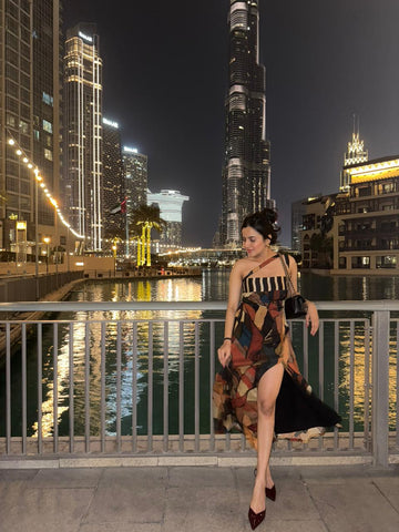 Asymmetrical one-shoulder maxi dress crafted from lightweight Chinon fabric