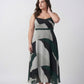 Green abstract crepe midi dress with delicate shoulder straps, designed for a flattering and elegant resort-ready look