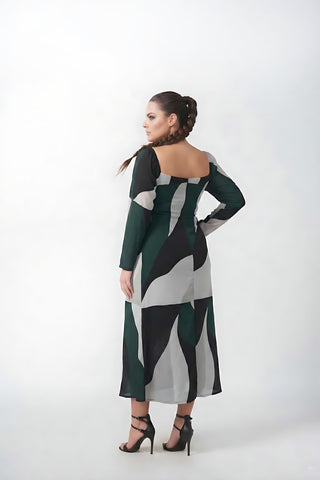 Plus size crepe dress with a fluid, non-clingy silhouette that drapes smoothly over curves and allows ease of movement
