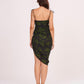Full rear view of the dress showing back zip and open detailing, with tie-up shoulder straps clearly visible.