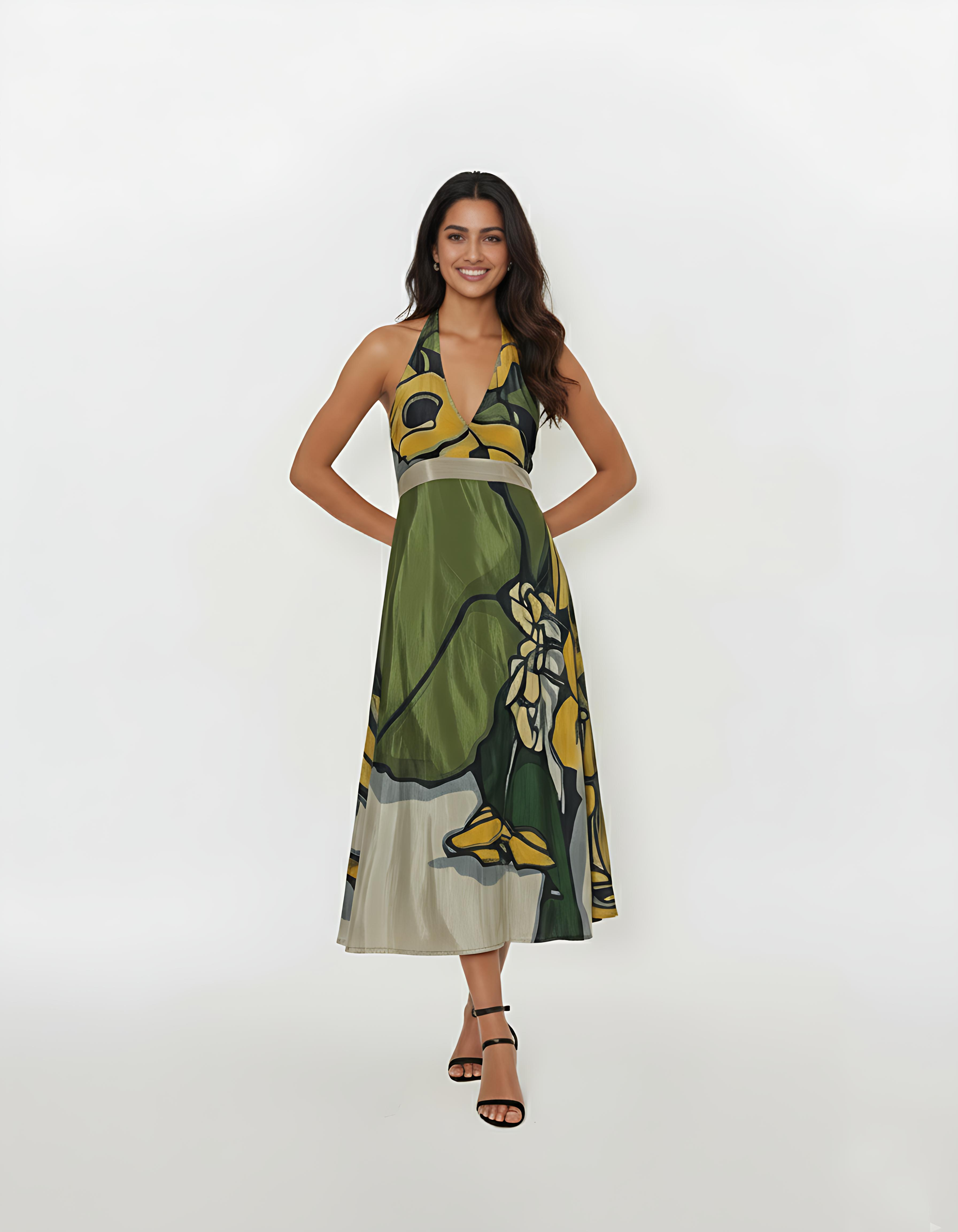 Verdant Bloom Halter Dress