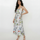 Elegant ankle-length halter neck dress in flowing chinon, ideal for sophisticated daytime events and garden gatherings