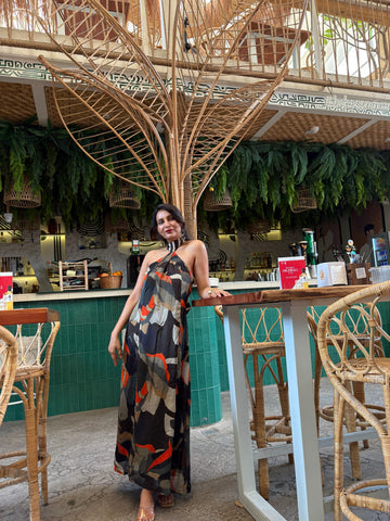 Flowing maxi dress crafted in a lightweight chinon blend with a relaxed drape