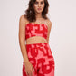 Pink-red geometric print Palazzo pants in lightweight cotton satin. Perfect for summer, mix and match for distinct looks.