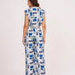 Image of a printed crop top from Designer Co Ord Set made from premium muslin fabric. Trendy v-neck and bold geometric design in vibrant colors.
